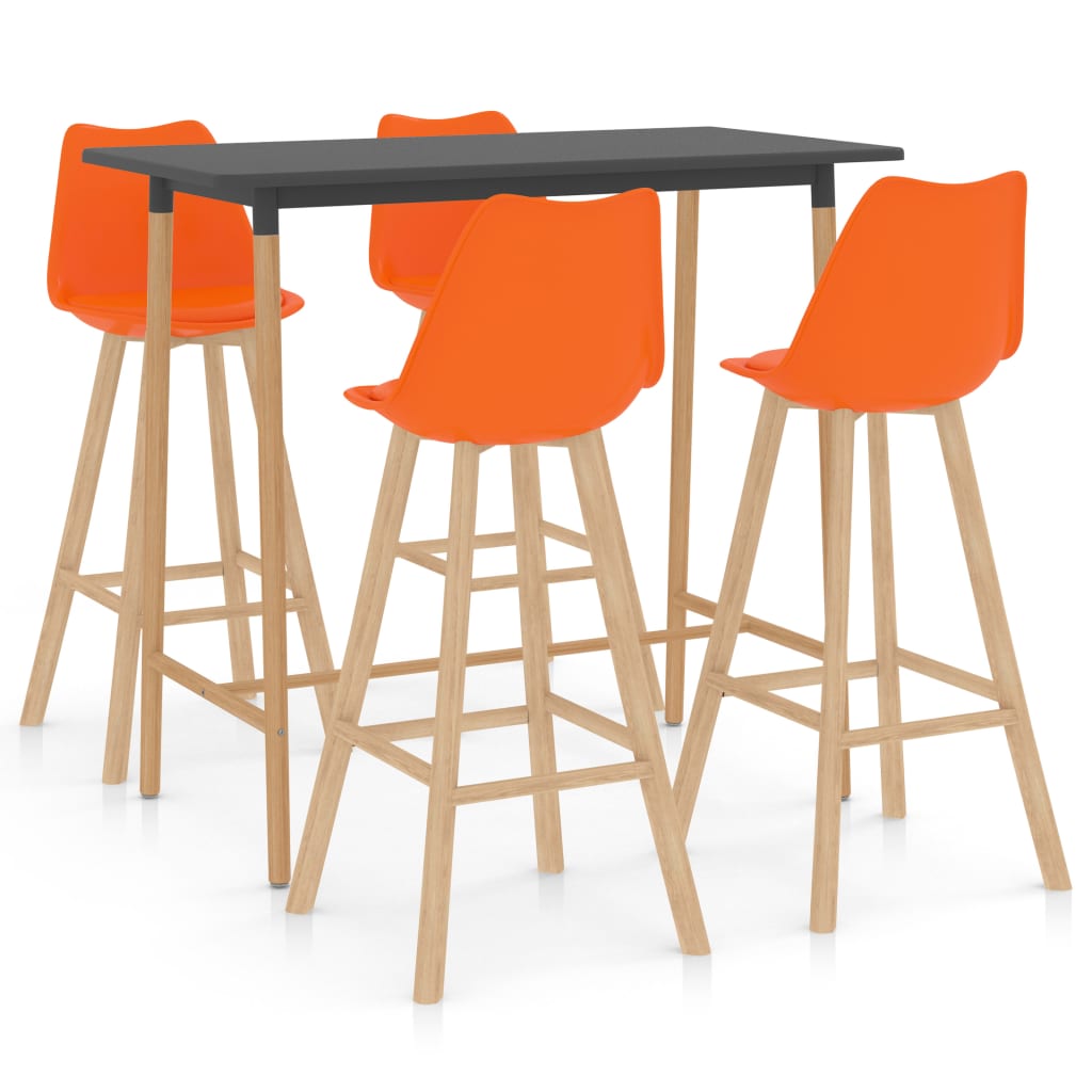 Set mobilier de bar cu 5 piese tapitate vidaXL, 120 x 60 x 105 cm, Portocaliu/Gri