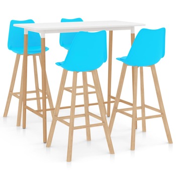 Set mobilier de bar cu 5 piese tapitate vidaXL, 120 x 60 x 105 cm, Albastru deschis/Alb