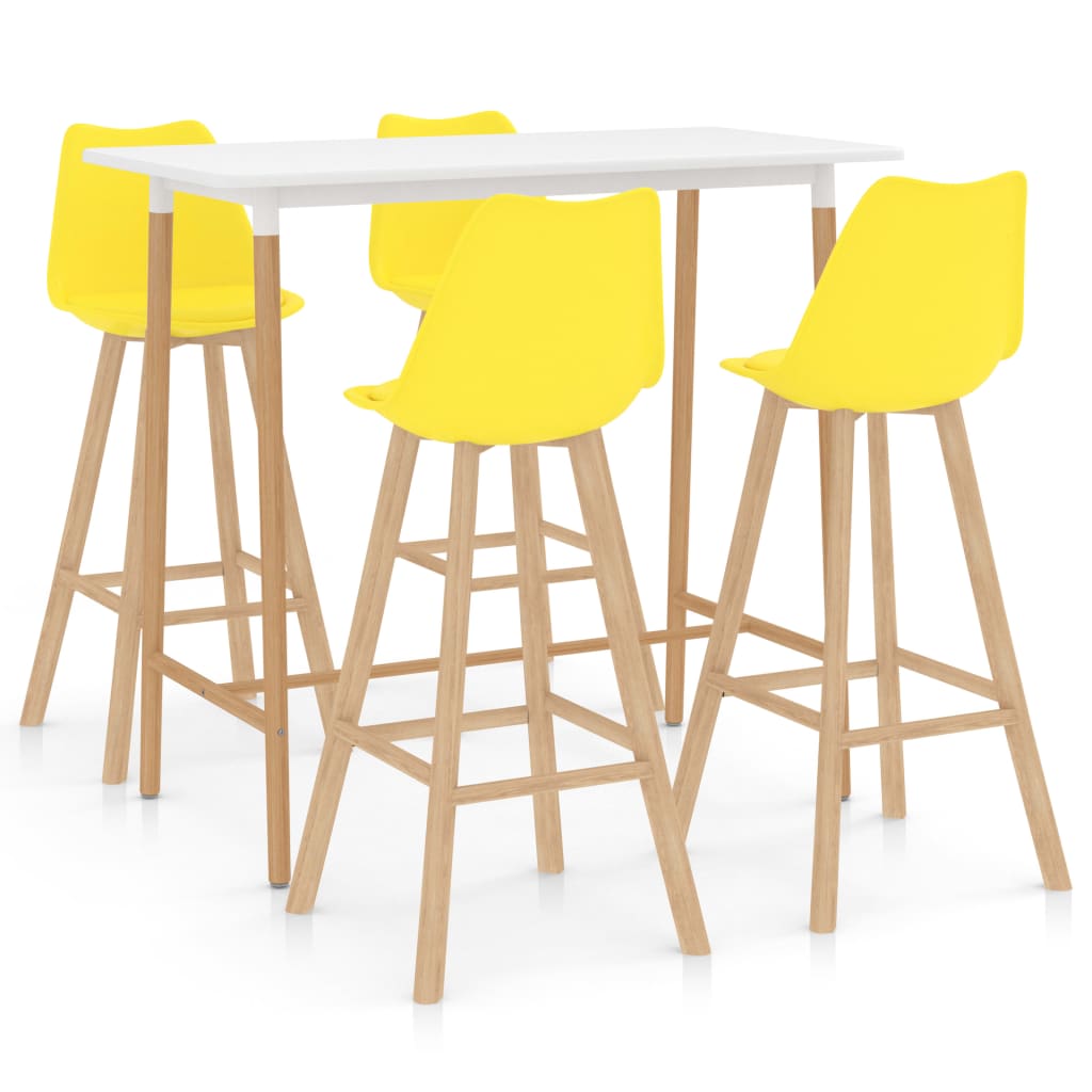Set mobilier de bar cu 5 piese tapitate vidaXL, 120 x 60 x 105 cm, Galben/Alb