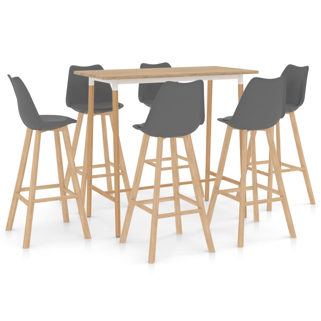 Set mobilier de bar cu 7 piese tapitate vidaXL, 120 x 60 x 105 cm, Gri/Maro