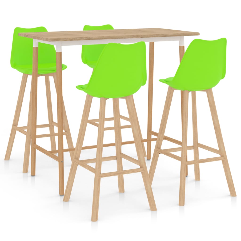Set mobilier de bar cu 5 piese tapitate vidaXL, 120 x 60 x 105 cm, Verde deschis/Maro