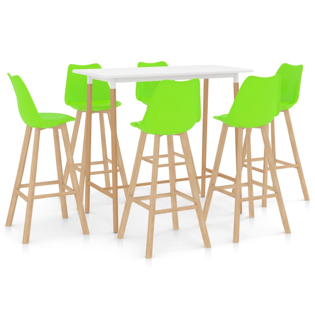 Set mobilier de bar cu 7 piese tapitate vidaXL, 120 x 60 x 105 cm, Verde deschis/Alb