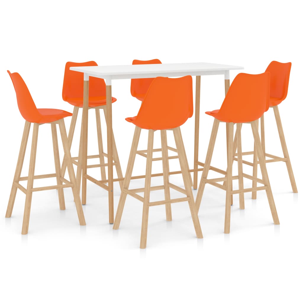 Set mobilier de bar cu 7 piese tapitate vidaXL, 120 x 60 x 105 cm, Portocaliu/Alb