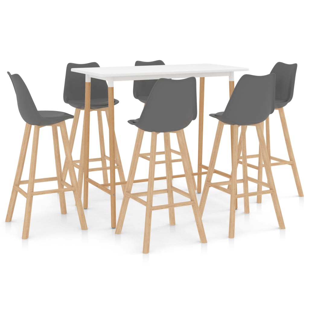 Set mobilier de bar cu 7 piese tapitate vidaXL, 120 x 60 x 105 cm, Gri/Alb