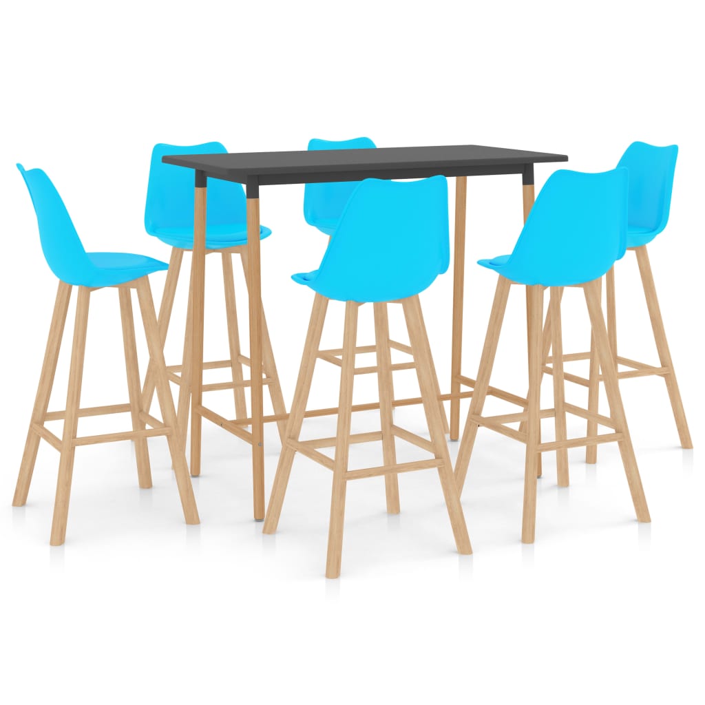 Set mobilier de bar cu 7 piese tapitate vidaXL, 120 x 60 x 105 cm, Albastru deschis/Gri