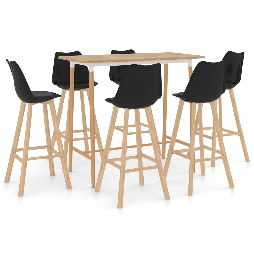 Set mobilier de bar cu 7 piese tapitate vidaXL, 120 x 60 x 105 cm, Negru/Maro