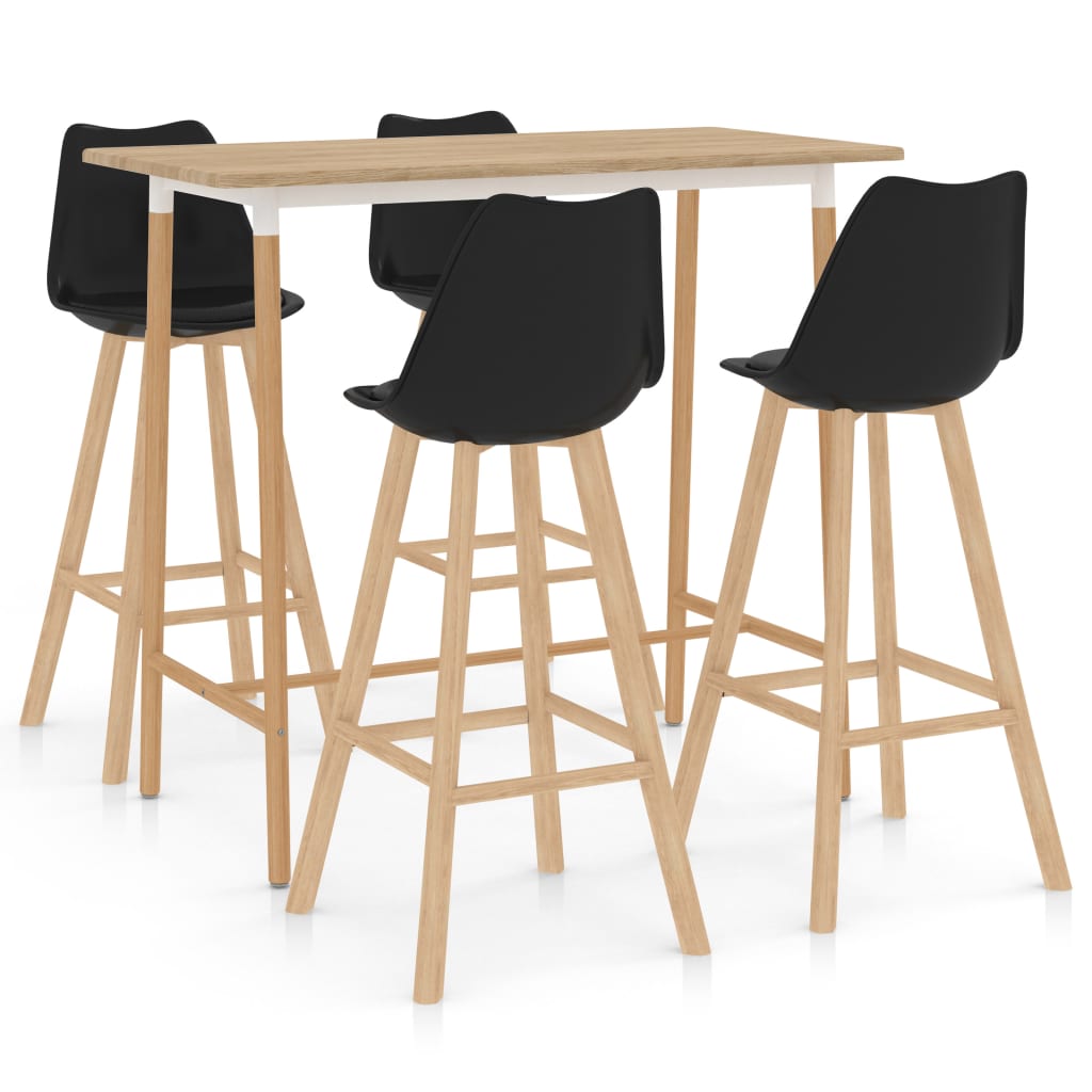Set mobilier de bar cu 5 piese tapitate vidaXL, 120 x 60 x 105 cm, Negru/Maro