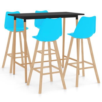 Set mobilier de bar cu 5 piese tapitate vidaXL, 120 x 60 x 105 cm, Albastru deschis/Negru