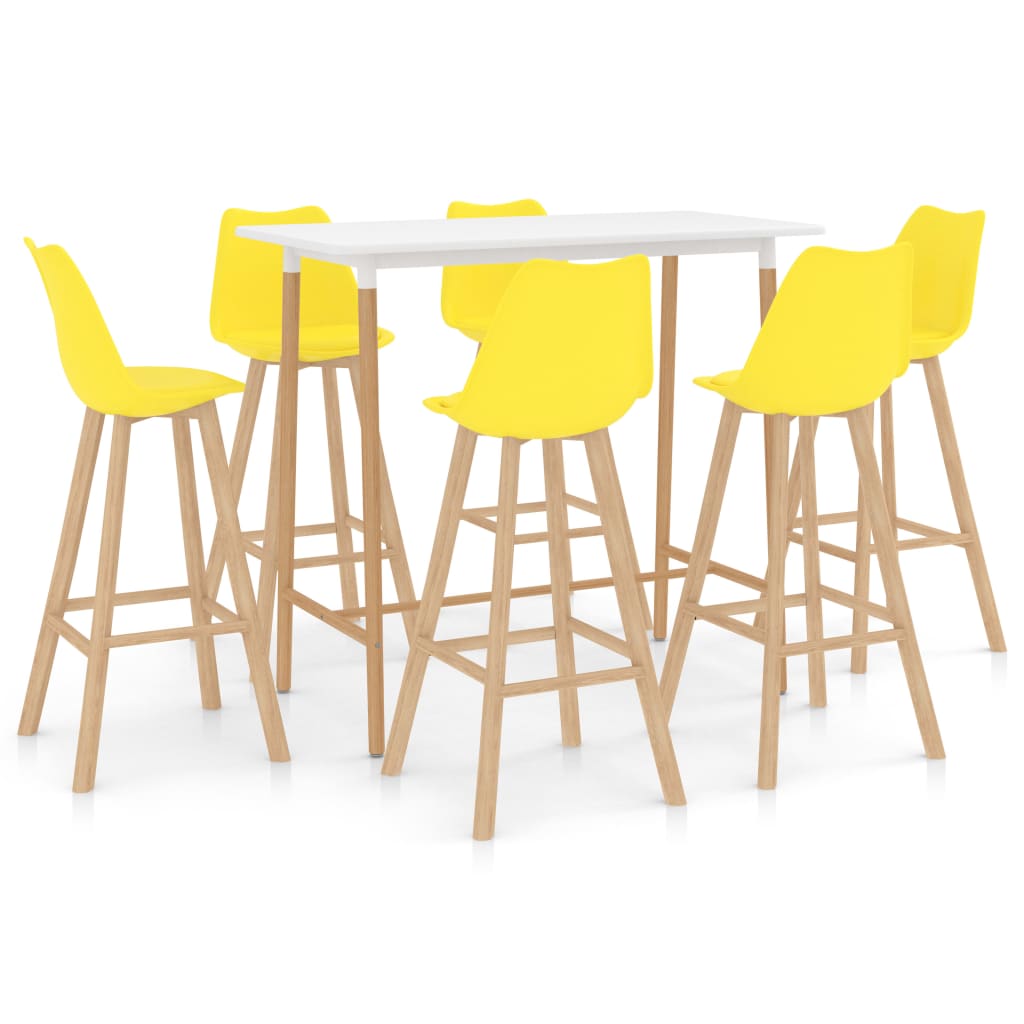 Set mobilier de bar cu 7 piese tapitate vidaXL, 120 x 60 x 105 cm, Galben/Alb