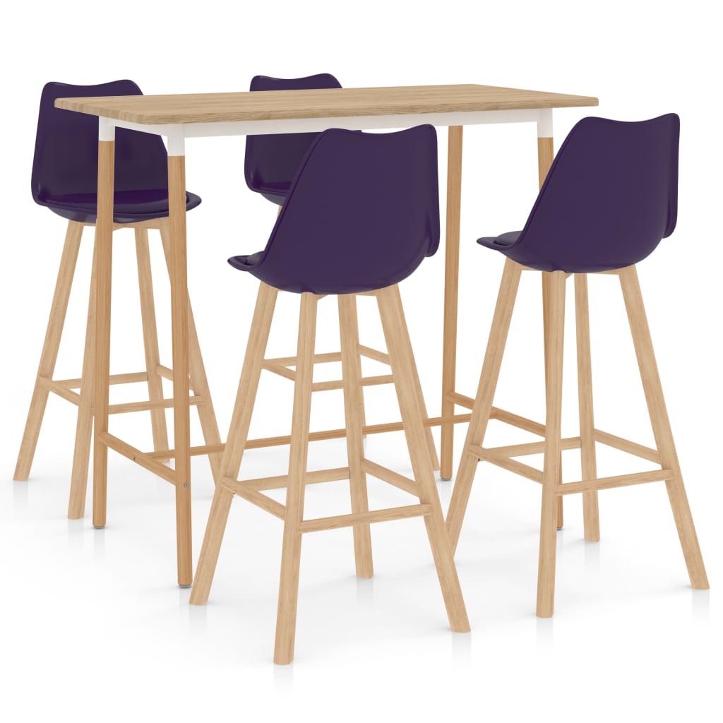 Set mobilier de bar cu 5 piese tapitate vidaXL, 120 x 60 x 105 cm, Mov/Maro