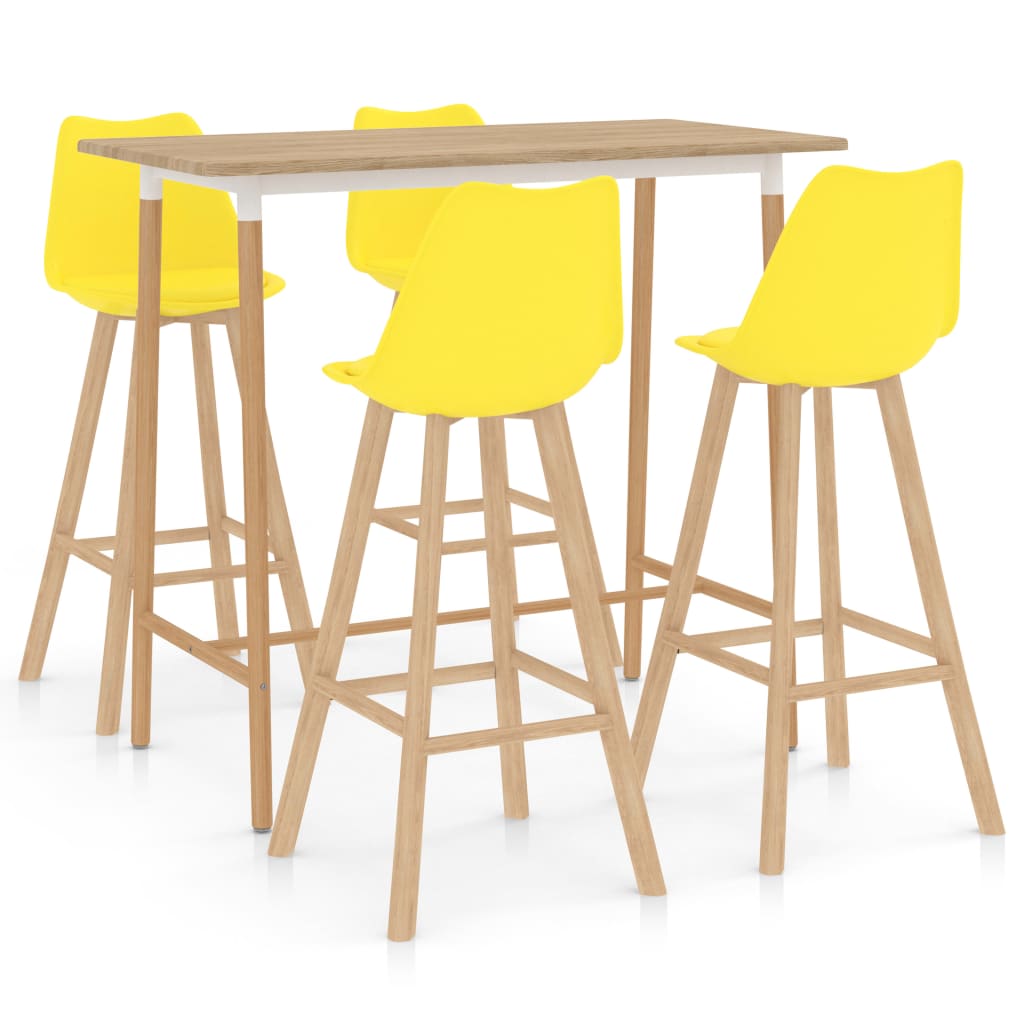 Set mobilier de bar cu 5 piese tapitate vidaXL, 120 x 60 x 105 cm, Galben/Maro