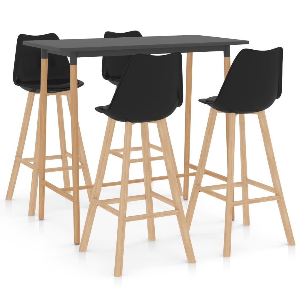 Set mobilier de bar cu 5 piese tapitate vidaXL, 120 x 60 x 105 cm, Negru/Gri
