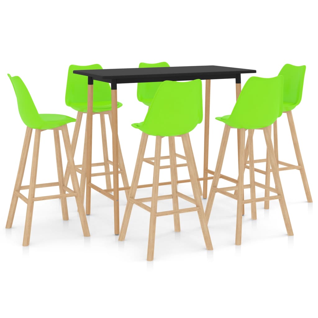 Set mobilier de bar cu 7 piese tapitate vidaXL, 120 x 60 x 105 cm, Verde deschis/Negru