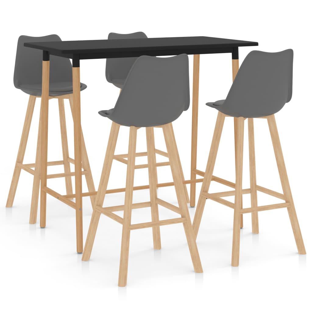 Set mobilier de bar cu 5 piese tapitate vidaXL, 120 x 60 x 105 cm, Gri/Negru