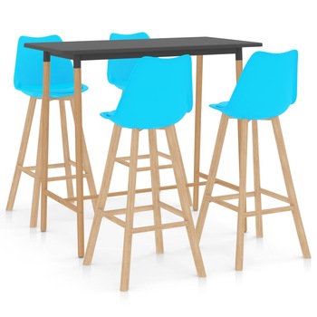 Set mobilier de bar cu 5 piese tapitate vidaXL, 120 x 60 x 105 cm, Albastru deschis/Gri
