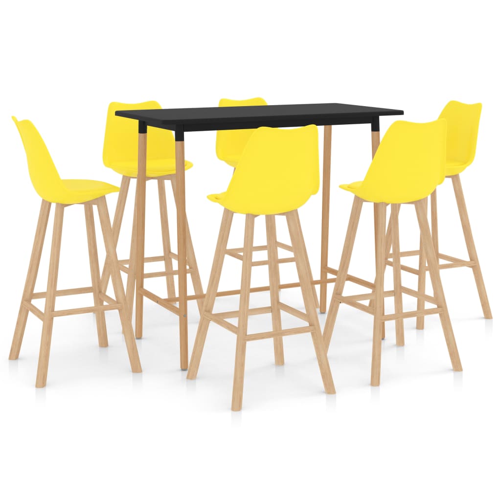 Set mobilier de bar cu 7 piese tapitate vidaXL, 120 x 60 x 105 cm, Galben/Negru