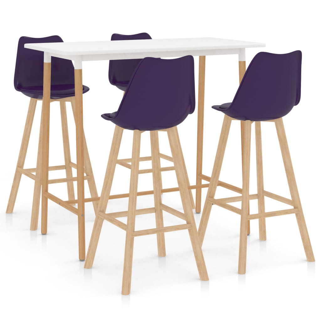 Set mobilier de bar cu 5 piese tapitate vidaXL, 120 x 60 x 105 cm, Mov/Alb