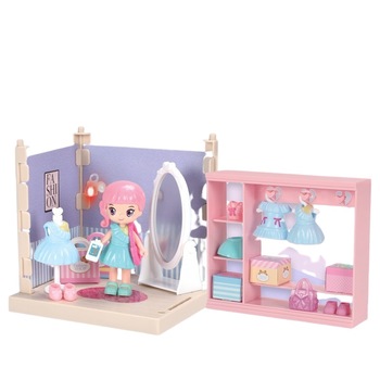 Set garderoba cu tinute, Flippy, casa de papusi cu haine si accesorii Set garderoba cu tinute, Flippy, casa de papusi cu haine si accesorii