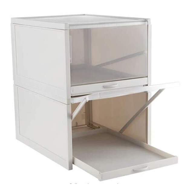 Set de 2 Cutii de plastic cu sertar pentru depozitarea incaltarilor, pantofi si adidasi - ORGANIZATOR PLIABIL