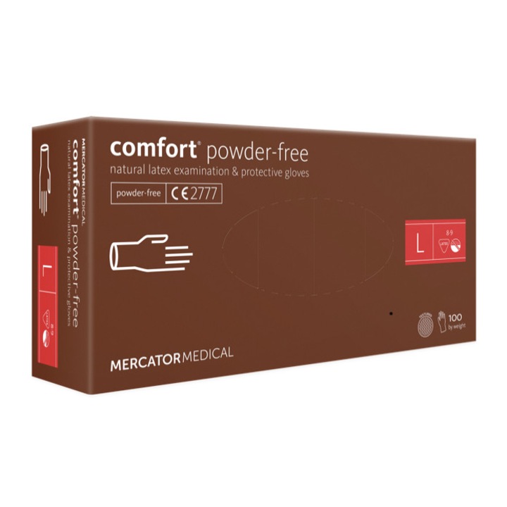 Set 100 bucati de manusi din Latex, fara pudra, Mercator Comfort, L