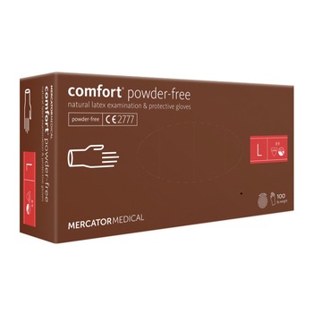 Set 100 bucati de manusi din Latex, fara pudra, Mercator Comfort, L Set 100 bucati de manusi din Latex, fara pudra, Mercator Comfort, L