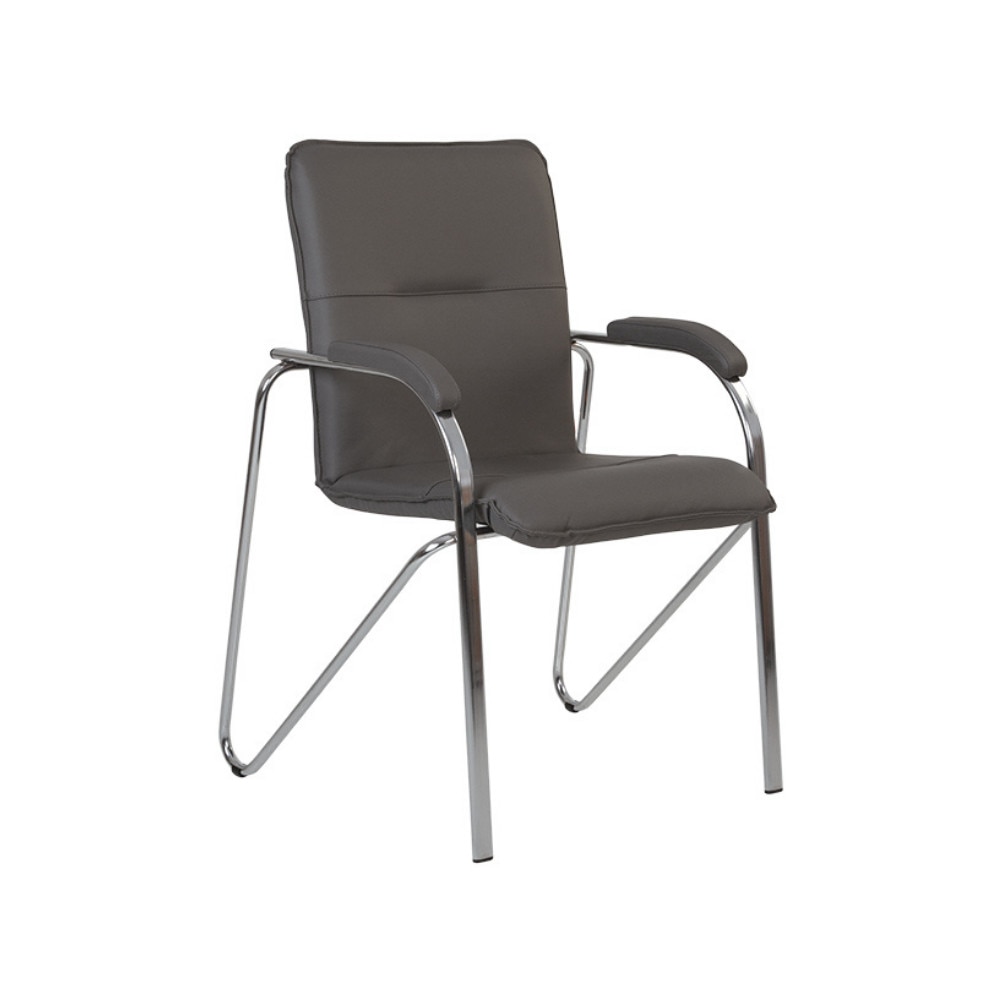 Scaun pentru vizitator Moderna Samba Soft, cadru cromat, piele naturala, gri inchis