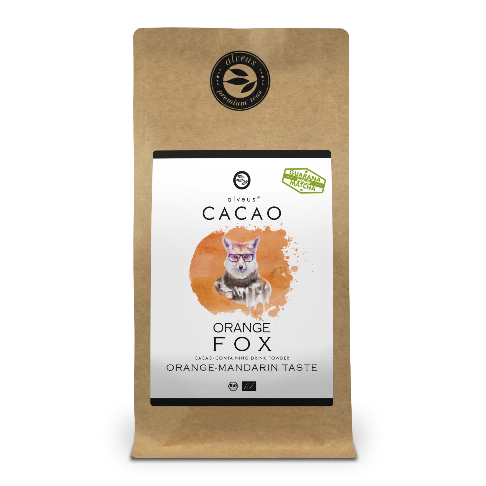 Cacao pudra, cu guarana si matcha Orange Fox Alveus Orage Mandarine Taste125g plic