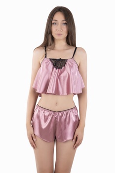 Pijama dama , Model Ria , Satin, Roz Pudra Pijama dama , Model Ria , Satin, Roz Pudra