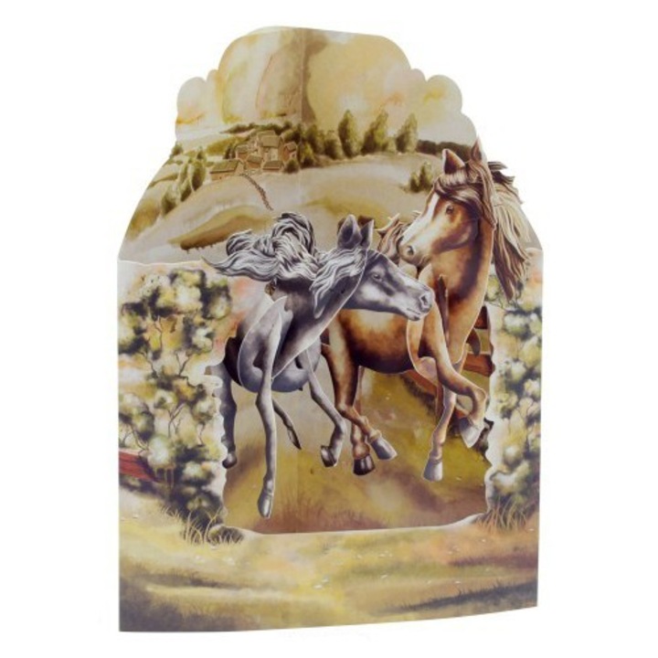 Cai pe campie - Felicitare 3D Swing Cards