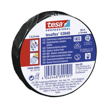 Banda Adeziva Electroizolatoare Tesa, 19 mm x 20 m, Neagra Banda Adeziva Electroizolatoare Tesa, 19 mm x 20 m, Neagra