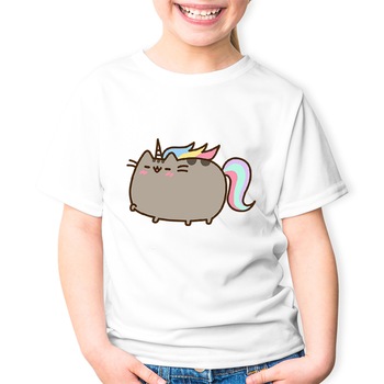 Tricou copii Pusheen Cat Plush Unicorn Pisica Dragobete Gift, Alb Tricou copii Pusheen Cat Plush Unicorn Pisica Dragobete Gift, Alb