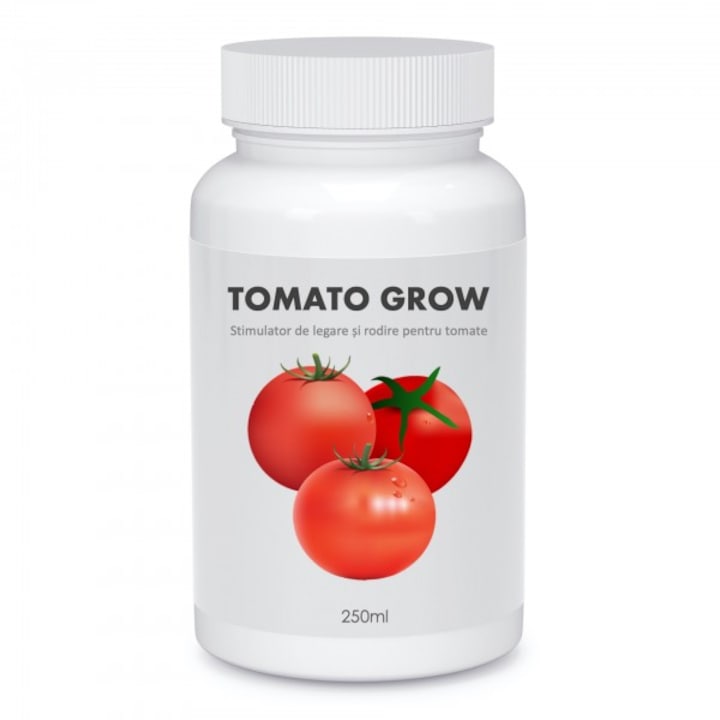 Stimulator de legare si rodire pentru tomate formulat pe baza acizi humici, acizi fulvici, fosfor, potasiu si microelemente necesare cresterii, dezvoltarii si rodirii, TOMATO GROW, 250 mL