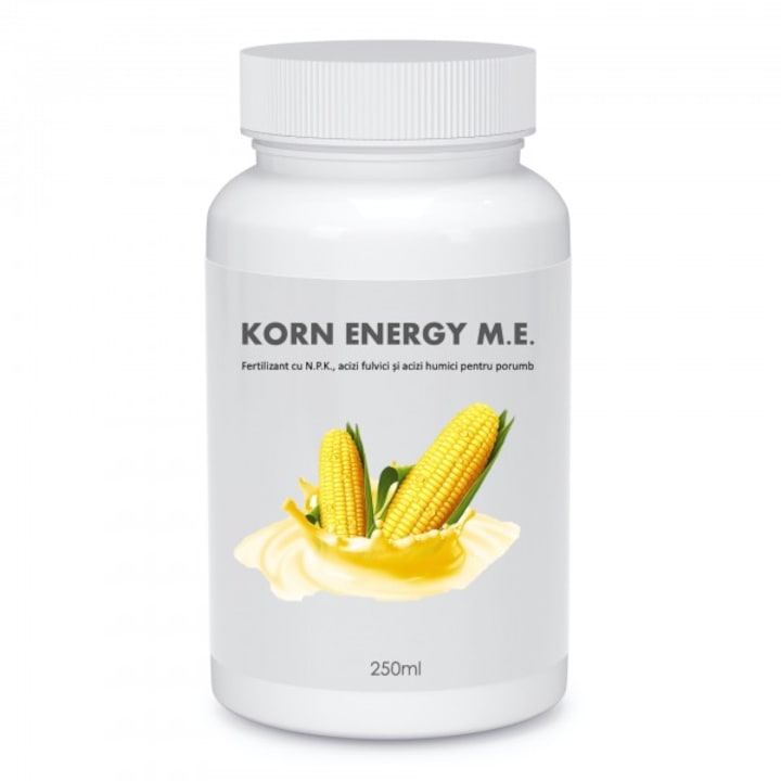 Fertilizant EC cu N.P.K., cu 2,5% acizi fulvici si humici, micro si macroelemente, necesare cresterii, dezvoltarii si rodirii culturii de porumb, Korn Energy M.E., 0.25L