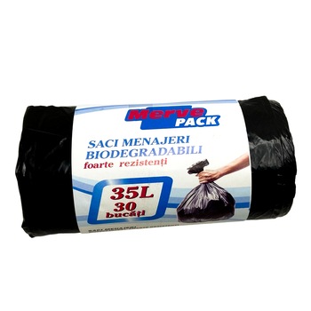 Saci menajeri, biodegradabili, rezistenti, Merve, negri, 35l, 30 buc per rola Saci menajeri, biodegradabili, rezistenti, Merve, negri, 35l, 30 buc per rola
