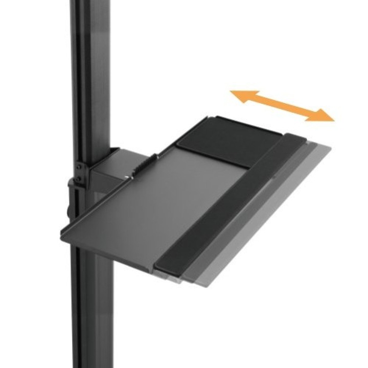 Stand TV mobil pe roti pentru 2 televizoare, 13-32 inch, reglabil, suport PC, raft tastatura, TECHLY, negru, ICA-TR42