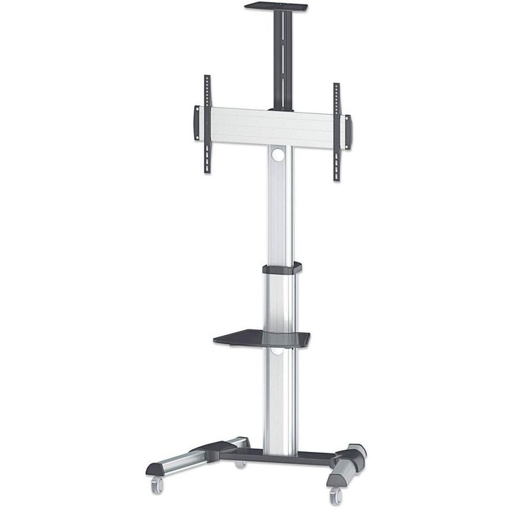 Stand TV mobil pe roti, 37-70 inch, reglabil, raft echipamente multimedia, MANHATTAN, gri, ICA-TR15MI