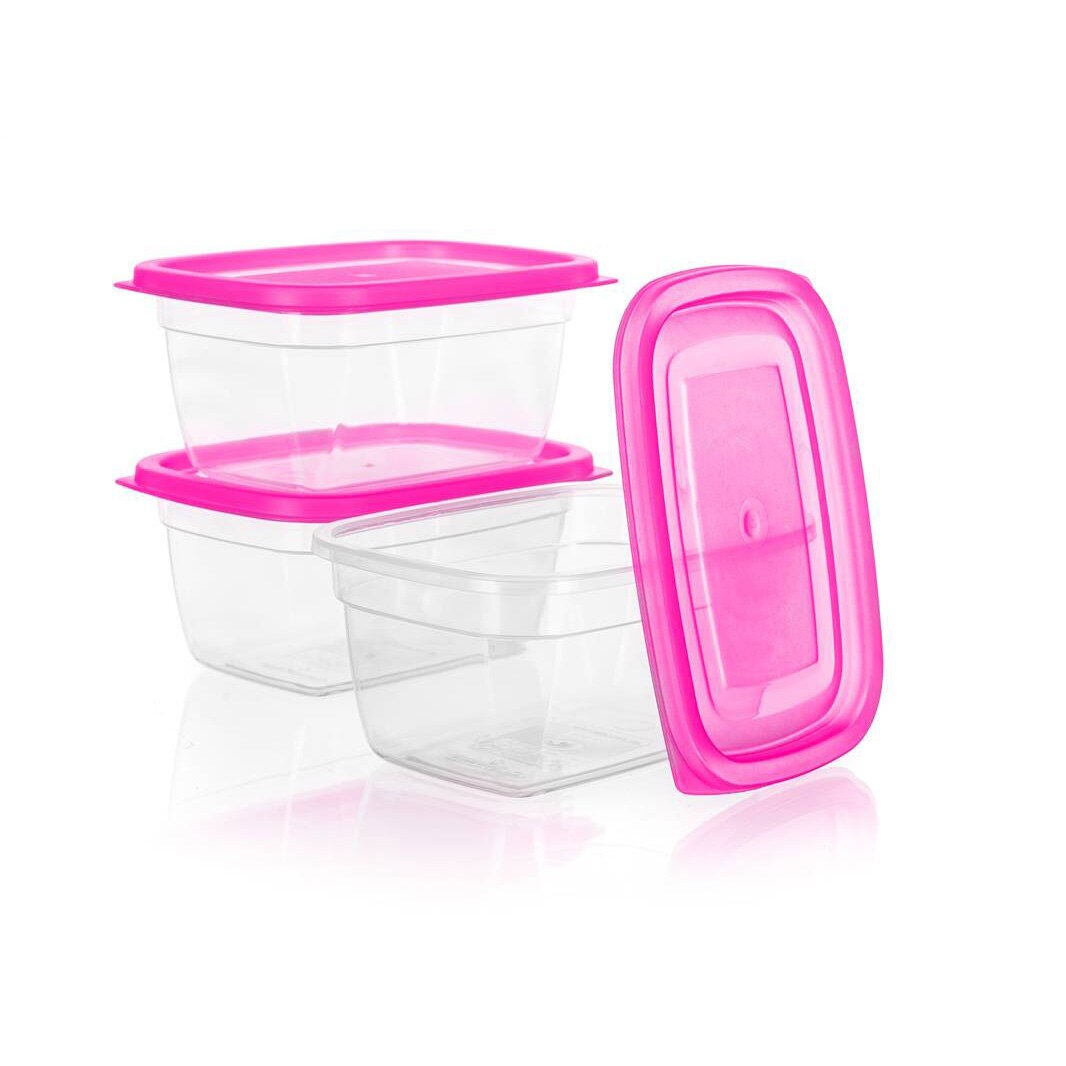 Set 3 cutii alimentare cu capac Banquet, 0.55 L, roz