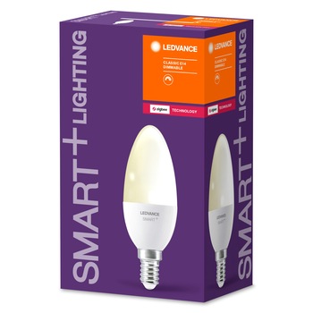 Bec Smart Ledvance,tehnologie ZigBee, E 14, 40W, 470 lm, 2700K, compatibil Google Assistant / Amazon Alexa Bec Smart Ledvance,tehnologie ZigBee, E 14, 40W, 470 lm, 2700K, compatibil Google Assistant / Amazon Alexa