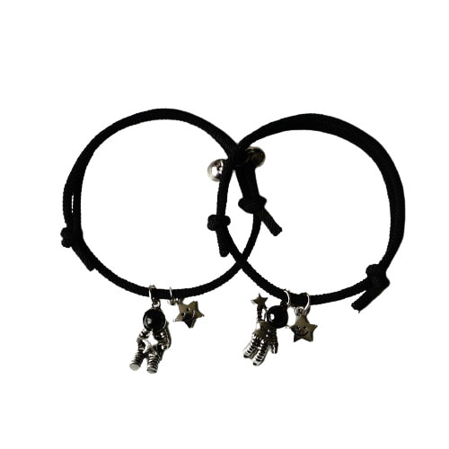 Set de doua bratari astronaut cu pandantiv magnet pentru cuplu, prieteni, tip snur, reglabila, negru