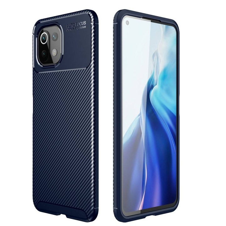 Smart Armored Carbon Fiber Mobiltelefon tok, Xiaomi Mi 11 Lite, Kék