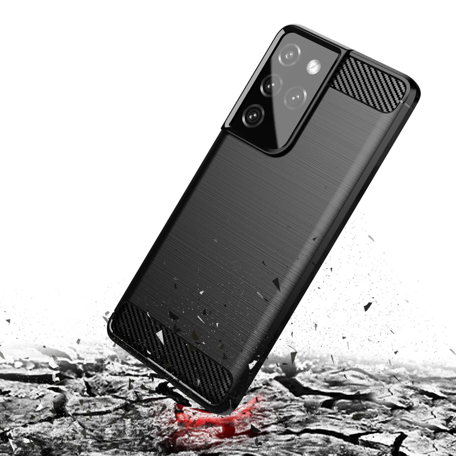 Husa protectie Forcell carbon pentru Samsung Galaxy S21 Ultra, negru