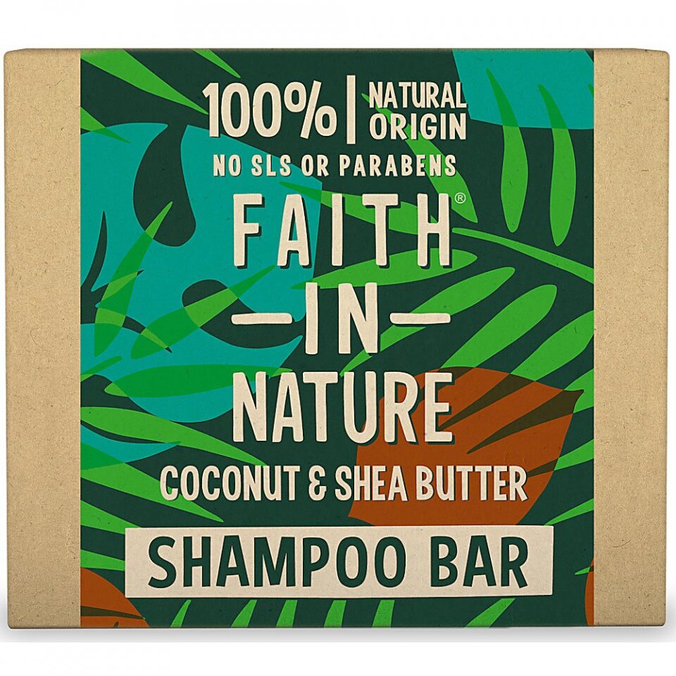Sampon natural solid, nutritiv, cu cocos si unt de shea, pentru par uscat,Faith in Nature, 85 gr