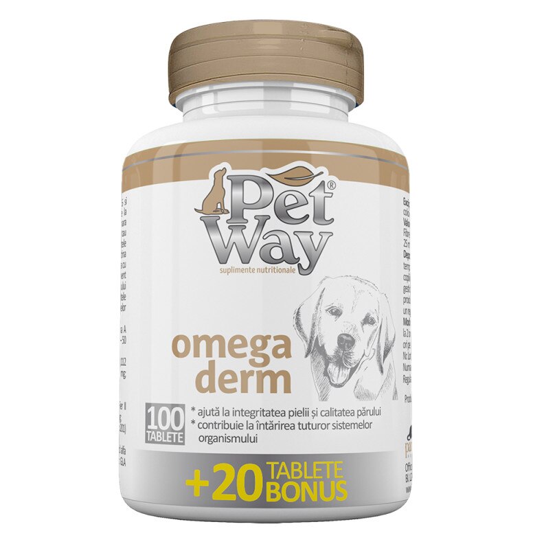 Supliment nutritiv pentru caini Petway Omega Derm, 120 tablete