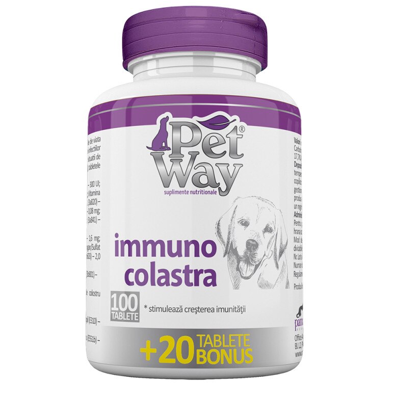 Supliment nutritiv pentru caini Petway Immuno Colastra, 120 tablete