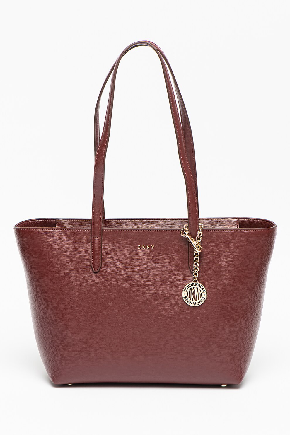 DKNY, Geanta shopper de piele cu accesoriu logo metalic Bryant, Visiniu