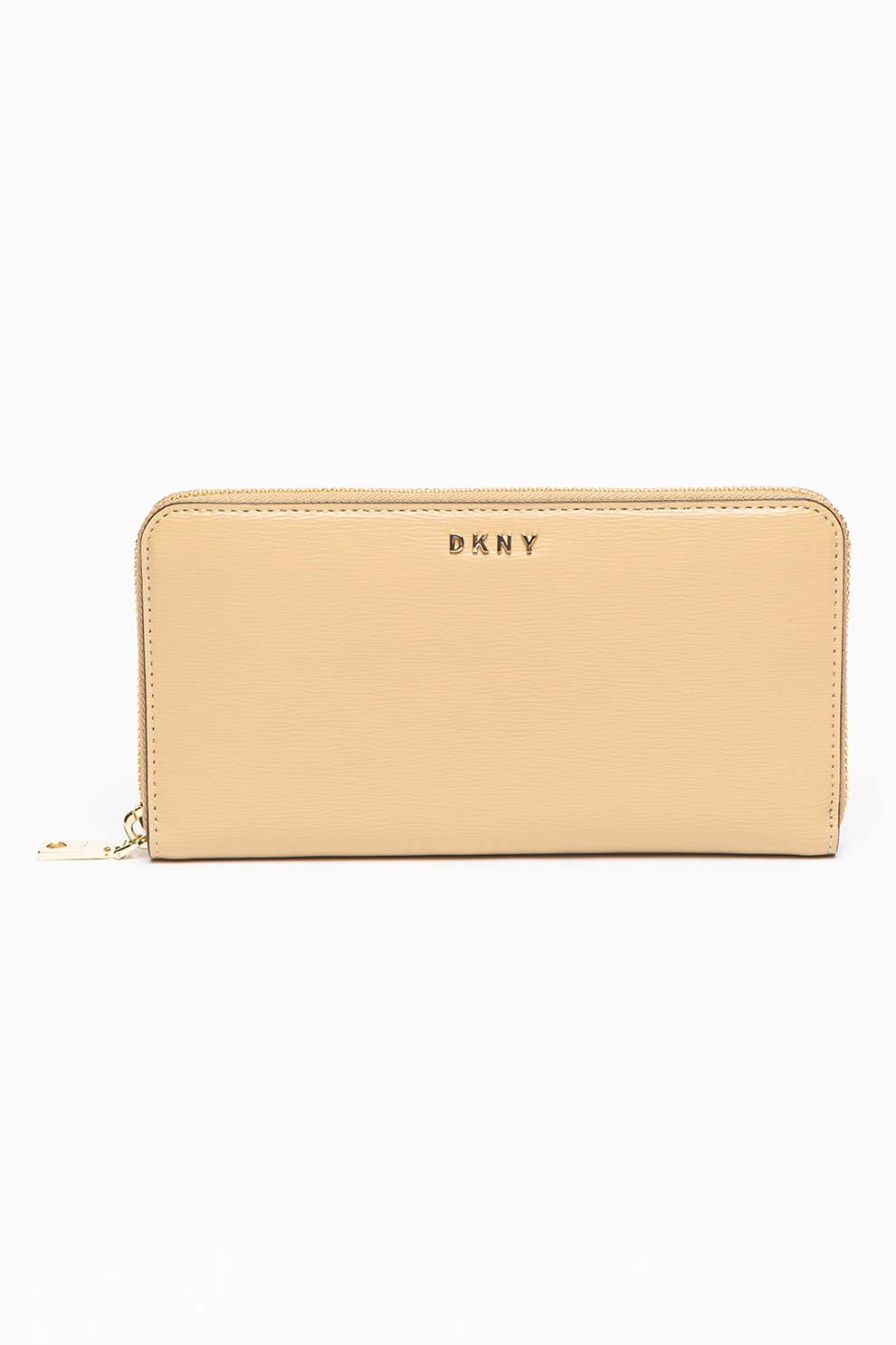 DKNY, Portofel de piele cu aplicatie logo metalica Bryant, Maro camel