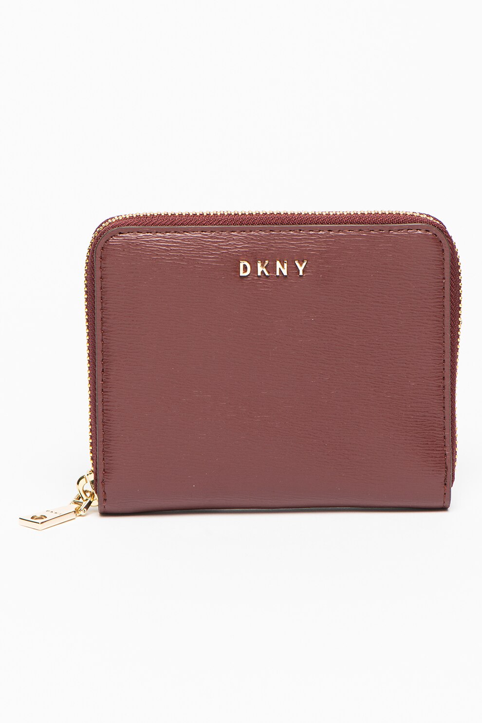 DKNY, Portofel de piele cu aplicatie logo metalica Bryant, Visiniu