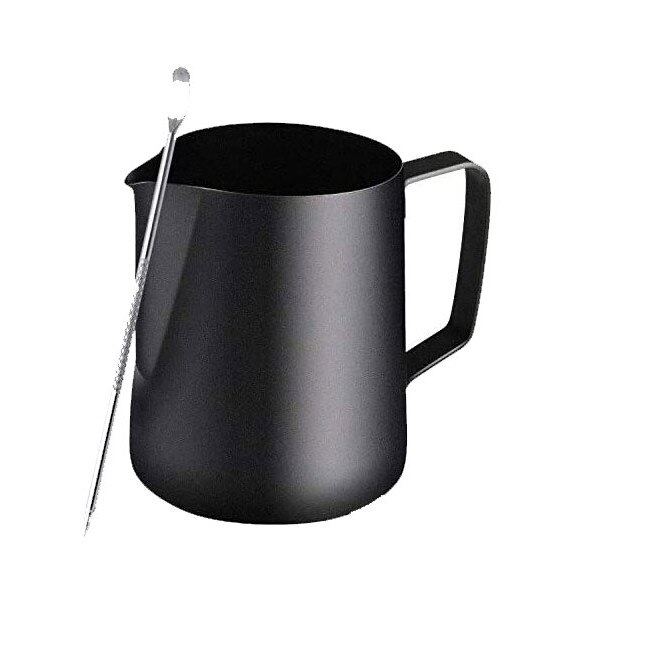 Cana inox pentru lapte cu Trage acul, latiera pentru spumare cu maner, cana de lapte sau cappucino, 350ml, Negru