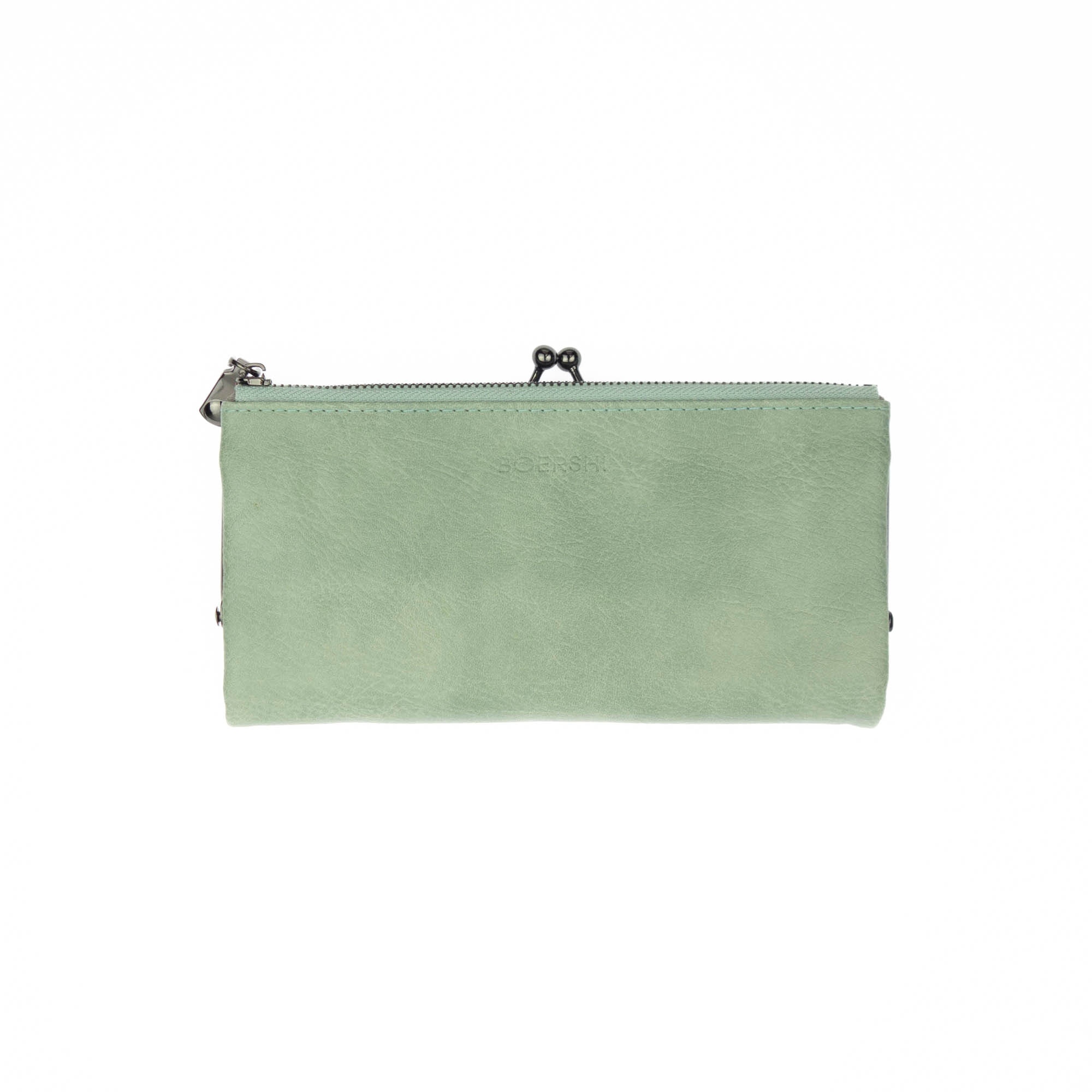 Portofel de dama, din piele ecologica, Verde, cu clips metalic, 19x10x2 cm - PR490