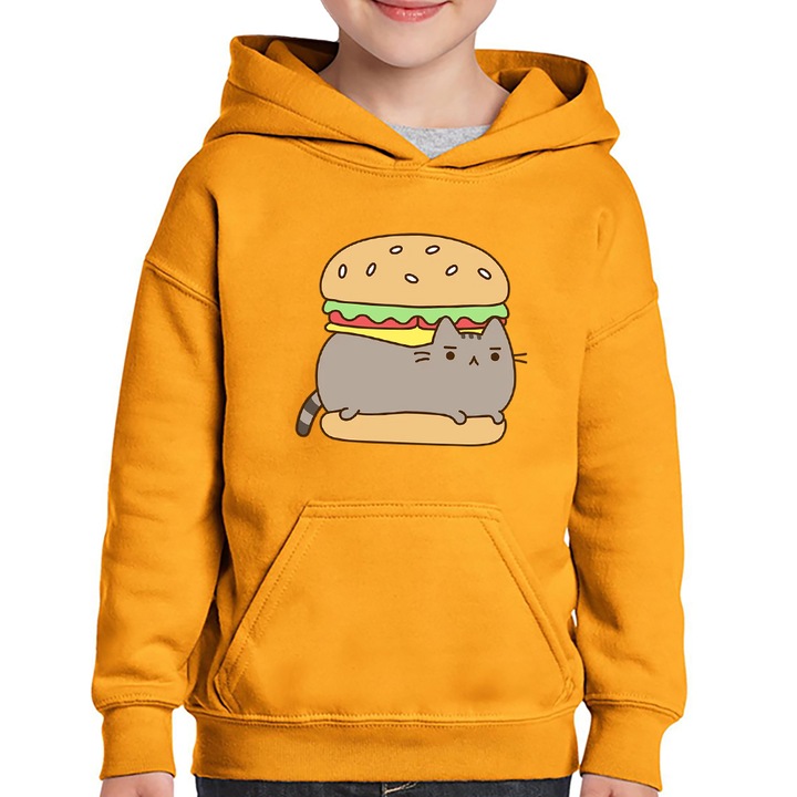 Hanorac copii Pusheen Cat Burger Pisica Valentine's Day, Portocaliu